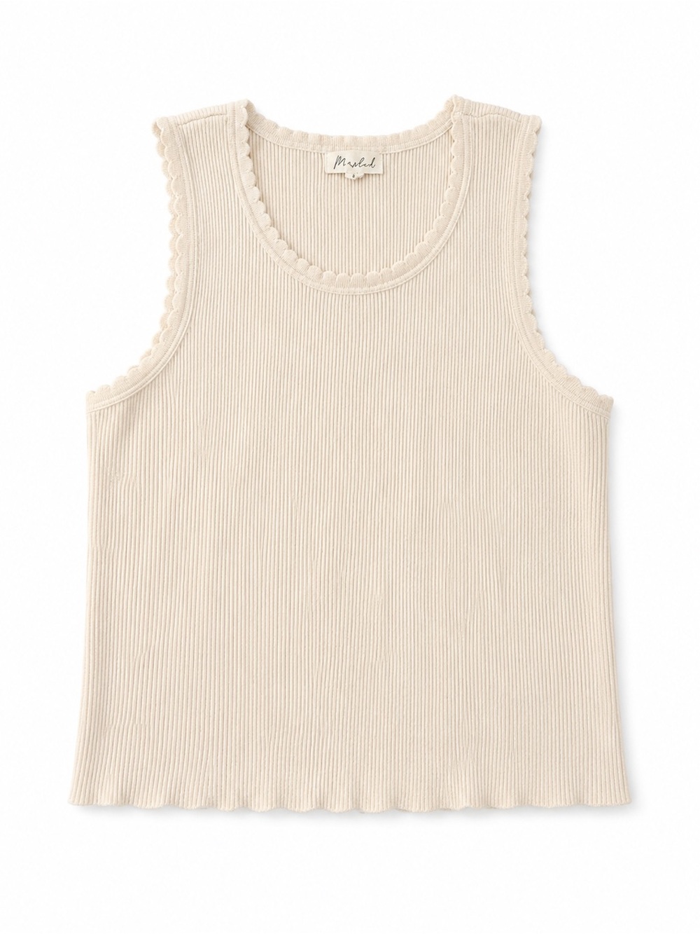 Marled Ribbed Scallop Trim Tank Top – Cream – Size Large